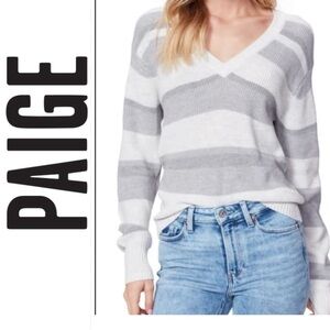 PAIGE V-Neck Negin Sweater Gray Striped Marled Size Medium Womens
